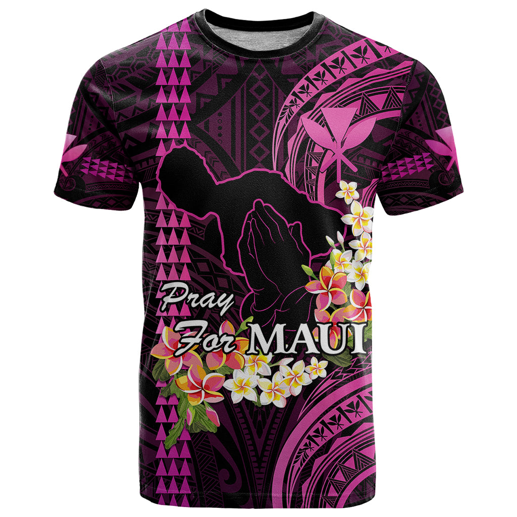 Personalised Hawaii T Shirt Pray For Maui Hawaiian Plumeria Be Strong Pink Verison LT14 Pink - Polynesian Pride