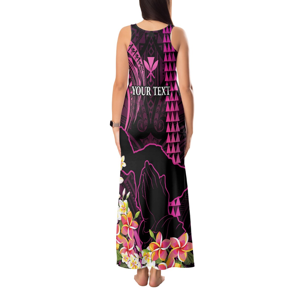 Personalised Hawaii Tank Maxi Dress Pray For Maui Hawaiian Plumeria Be Strong Pink Verison LT14 - Polynesian Pride