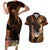 Hawaii Couples Matching Short Sleeve Bodycon Dress and Hawaiian Shirt Pray For Maui Hawaiian Plumeria Be Strong Gold Verison LT14 Gold - Polynesian Pride