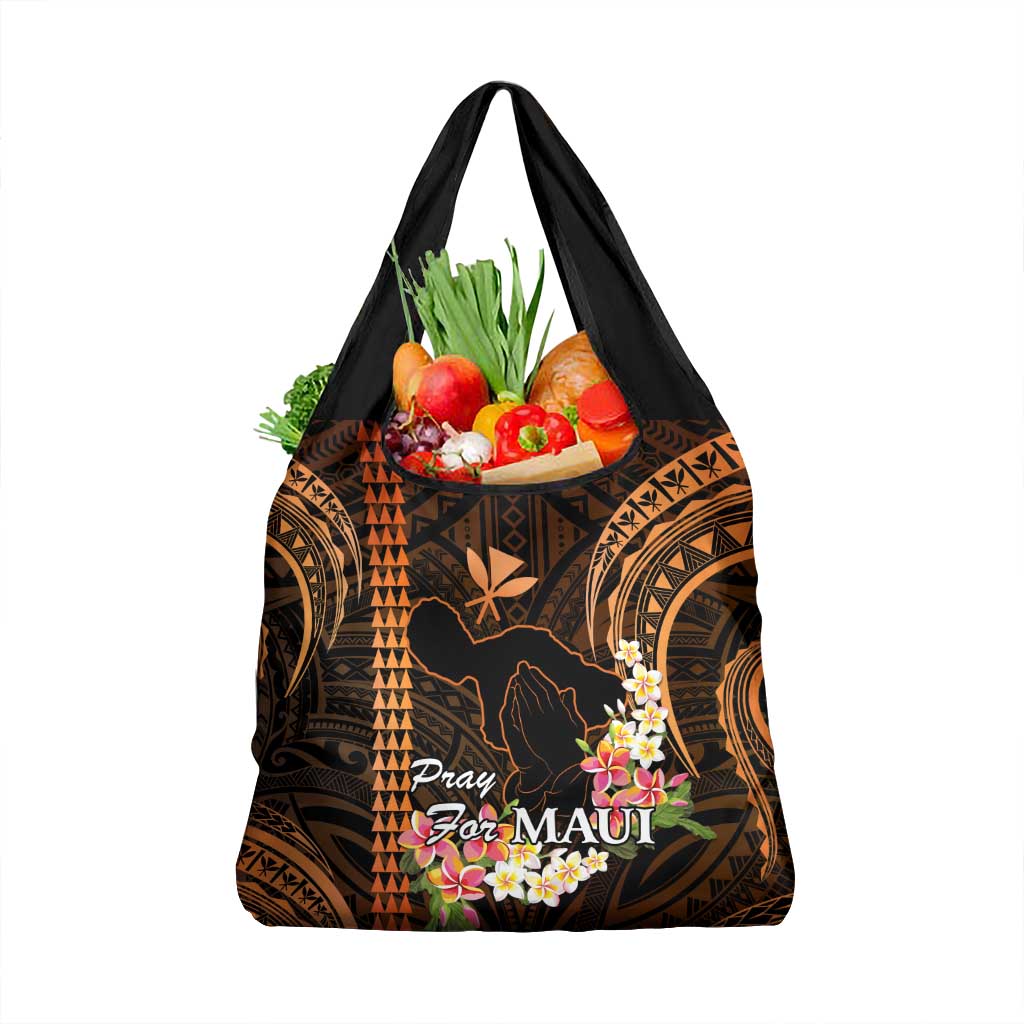 Gold Hawaii Grocery Bag Pray For Maui Hawaiian Plumeria Be Strong