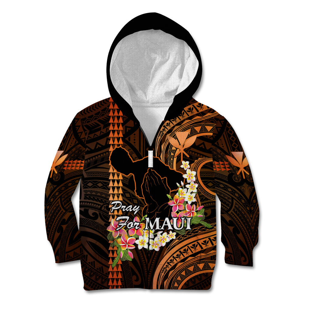 Hawaii Kid Hoodie Pray For Maui Hawaiian Plumeria Be Strong Gold Verison LT14 - Polynesian Pride
