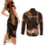 Personalised Hawaii Couples Matching Short Sleeve Bodycon Dress and Long Sleeve Button Shirts Pray For Maui Hawaiian Plumeria Be Strong Gold Verison LT14 - Polynesian Pride