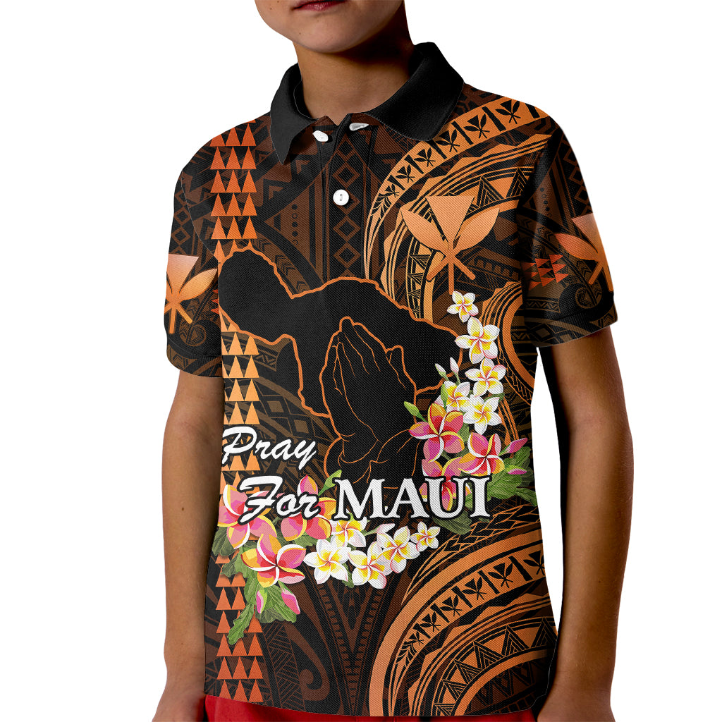 Personalised Hawaii Kid Polo Shirt Pray For Maui Hawaiian Plumeria Be Strong Gold Verison LT14 Kid Gold - Polynesian Pride