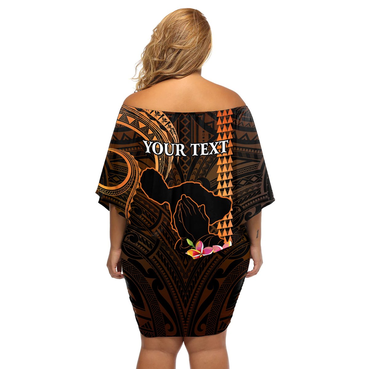 Personalised Hawaii Off Shoulder Short Dress Pray For Maui Hawaiian Plumeria Be Strong Gold Verison LT14 - Polynesian Pride