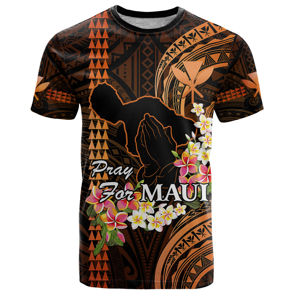 Personalised Hawaii T Shirt Pray For Maui Hawaiian Plumeria Be Strong Gold Verison LT14 Gold - Polynesian Pride