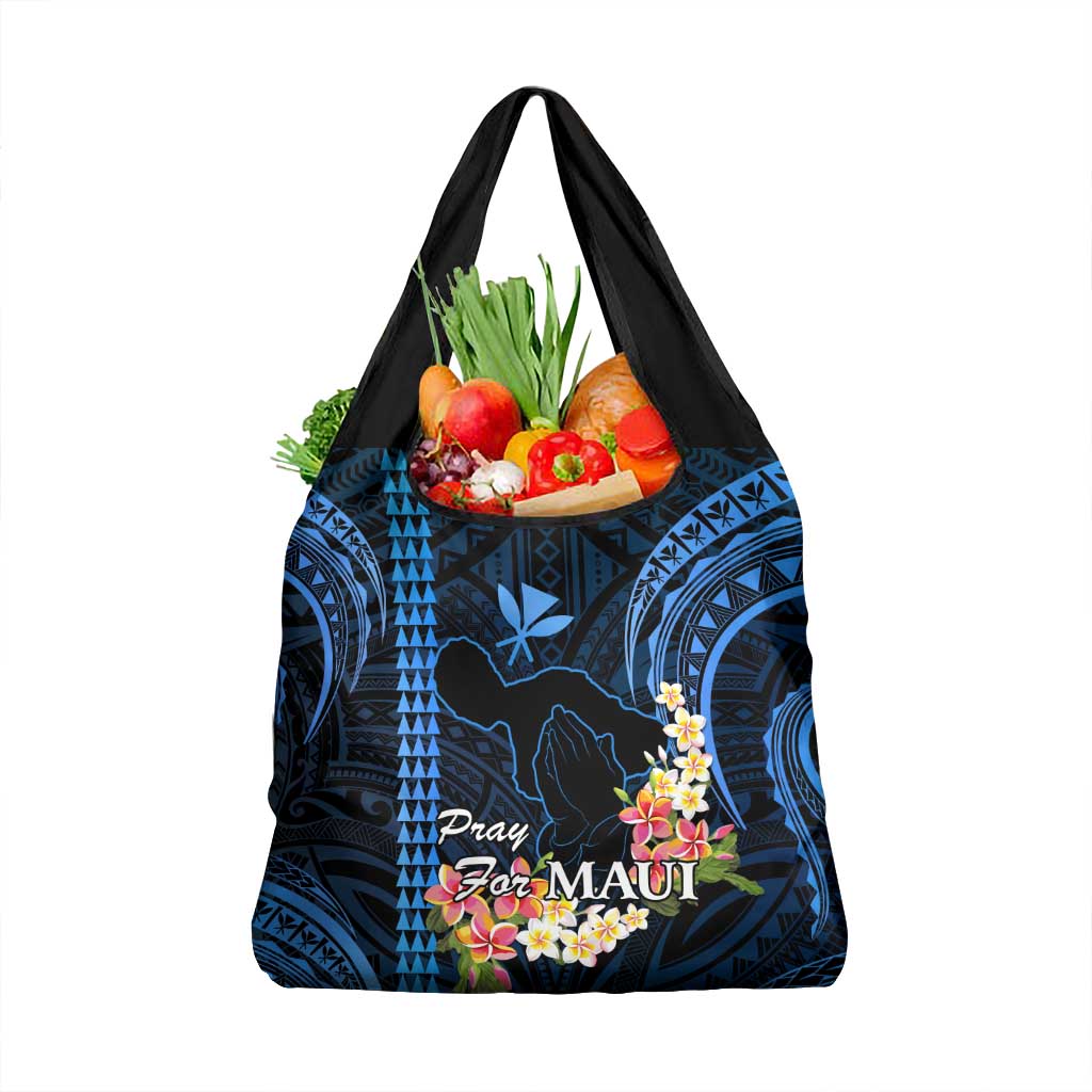 Blue Hawaii Grocery Bag Pray For Maui Hawaiian Plumeria Be Strong