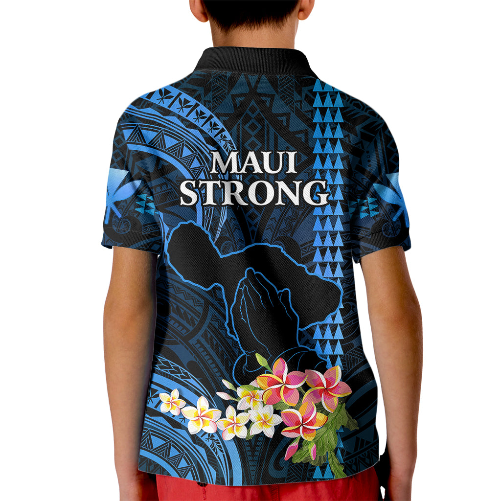 Hawaii Kid Polo Shirt Pray For Maui Hawaiian Plumeria Be Strong Blue Verison LT14 - Polynesian Pride