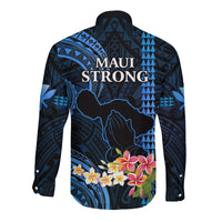 Hawaii Long Sleeve Button Shirt Pray For Maui Hawaiian Plumeria Be Strong Blue Verison LT14 - Polynesian Pride