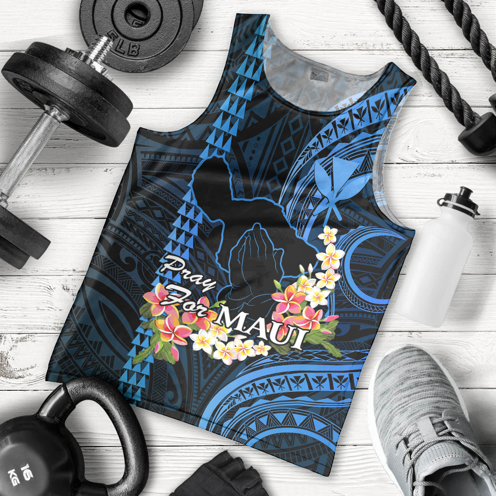 Hawaii Men Tank Top Pray For Maui Hawaiian Plumeria Be Strong Blue Verison LT14 Blue - Polynesian Pride