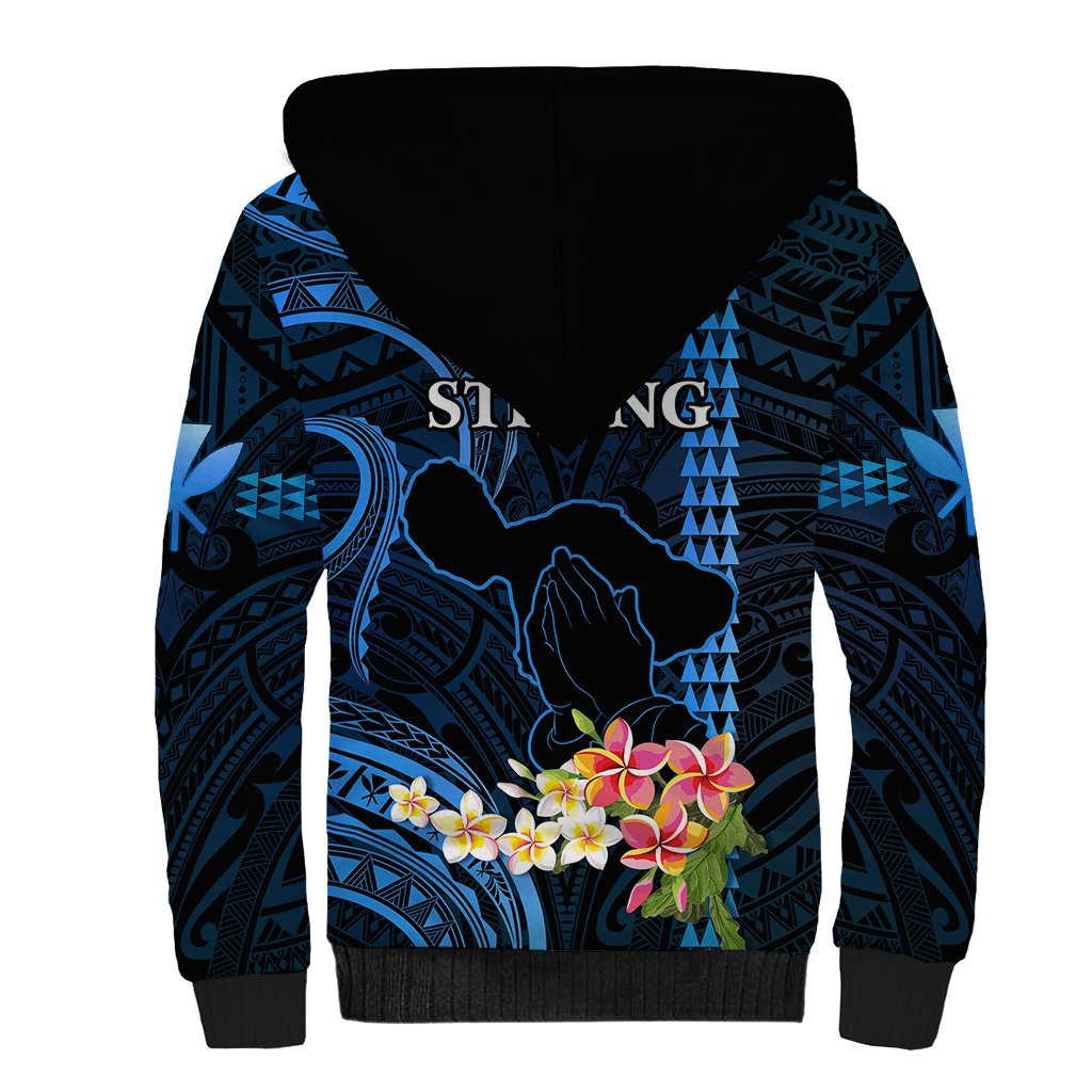 Hawaii Sherpa Hoodie Pray For Maui Hawaiian Plumeria Be Strong Blue Verison LT14 - Polynesian Pride
