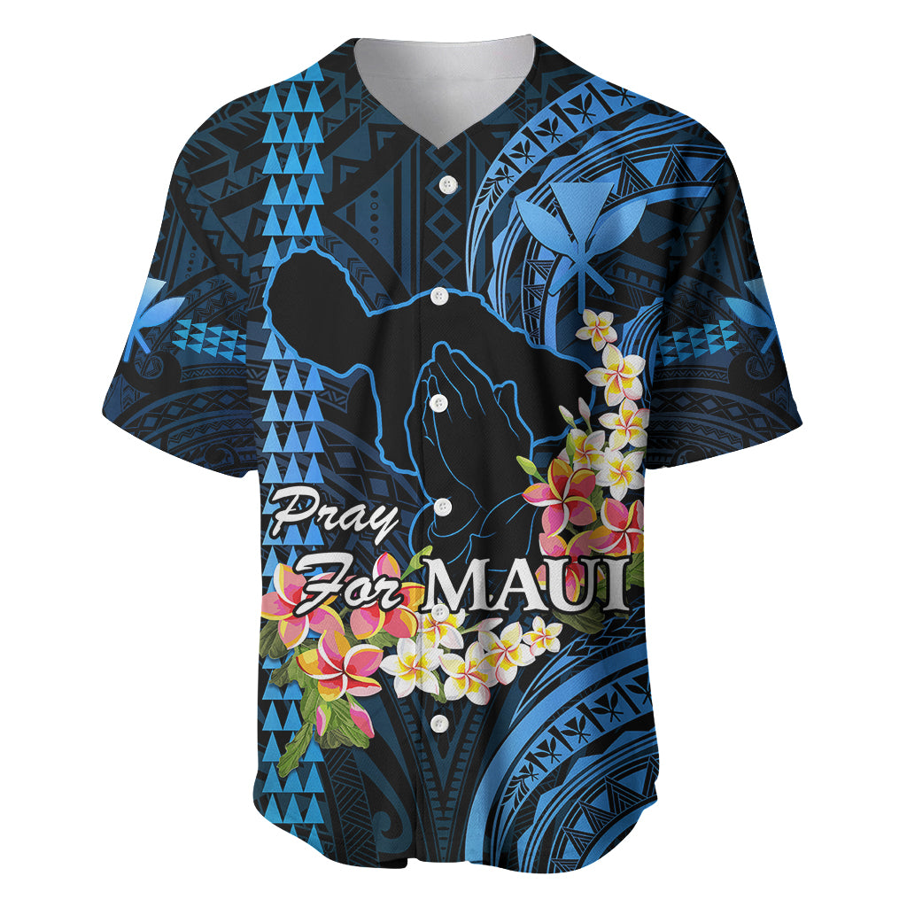 Personalised Hawaii Baseball Jersey Pray For Maui Hawaiian Plumeria Be Strong Blue Verison LT14 Blue - Polynesian Pride