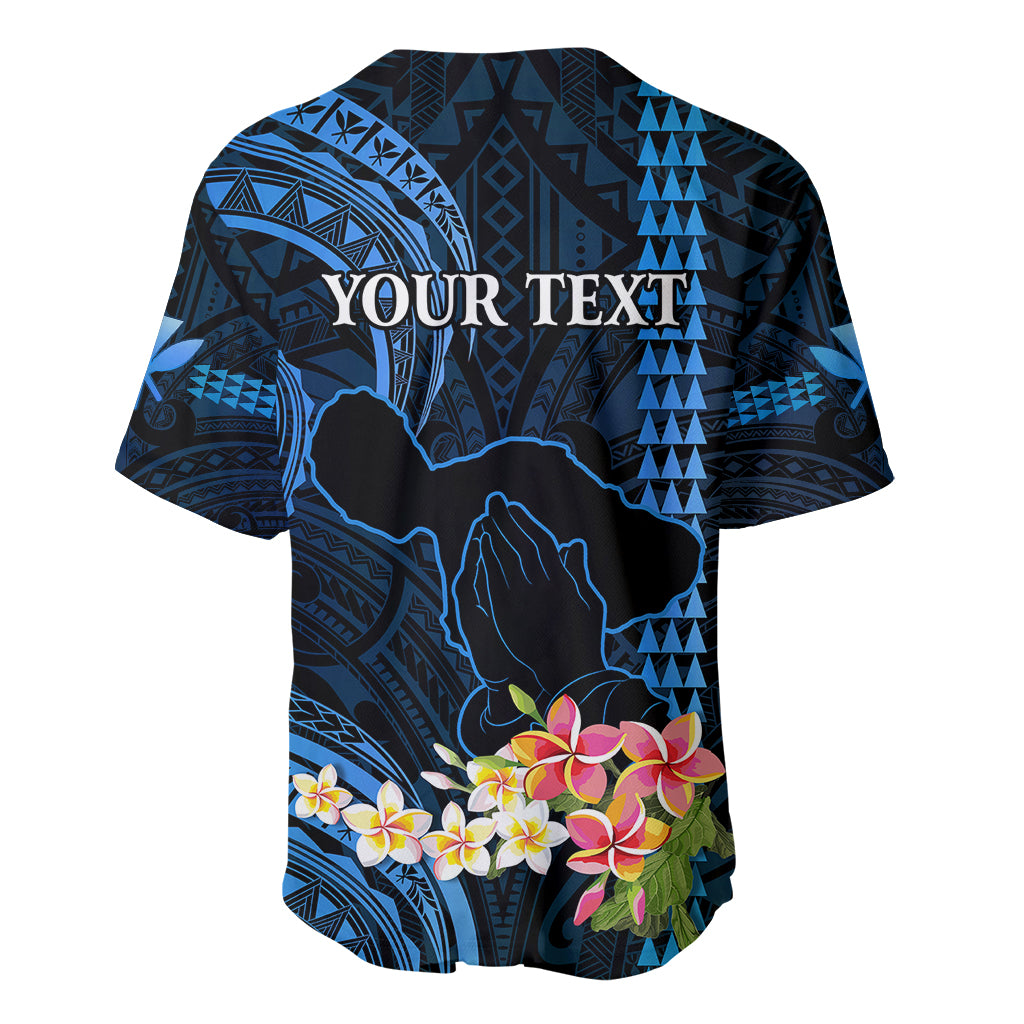 Personalised Hawaii Baseball Jersey Pray For Maui Hawaiian Plumeria Be Strong Blue Verison LT14 - Polynesian Pride