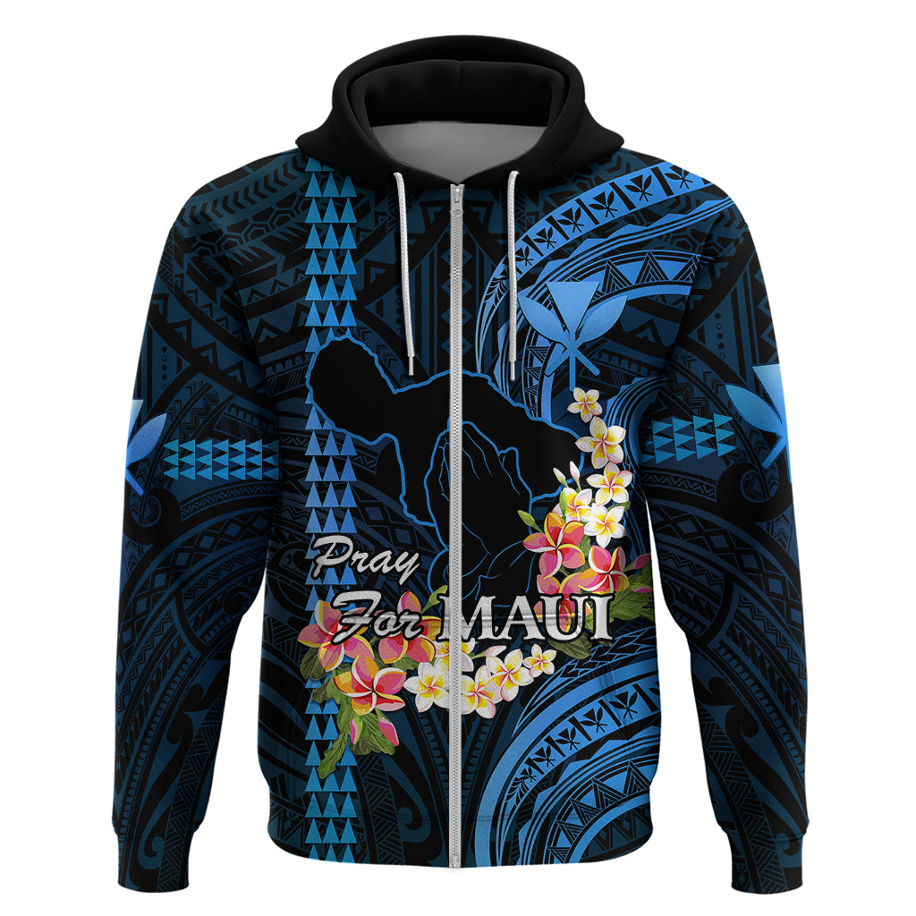 Personalised Hawaii Hoodie Pray For Maui Hawaiian Plumeria Be Strong Blue Verison LT14 - Polynesian Pride