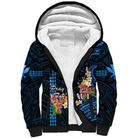 Personalised Hawaii Sherpa Hoodie Pray For Maui Hawaiian Plumeria Be Strong Blue Verison LT14 Unisex Blue - Polynesian Pride