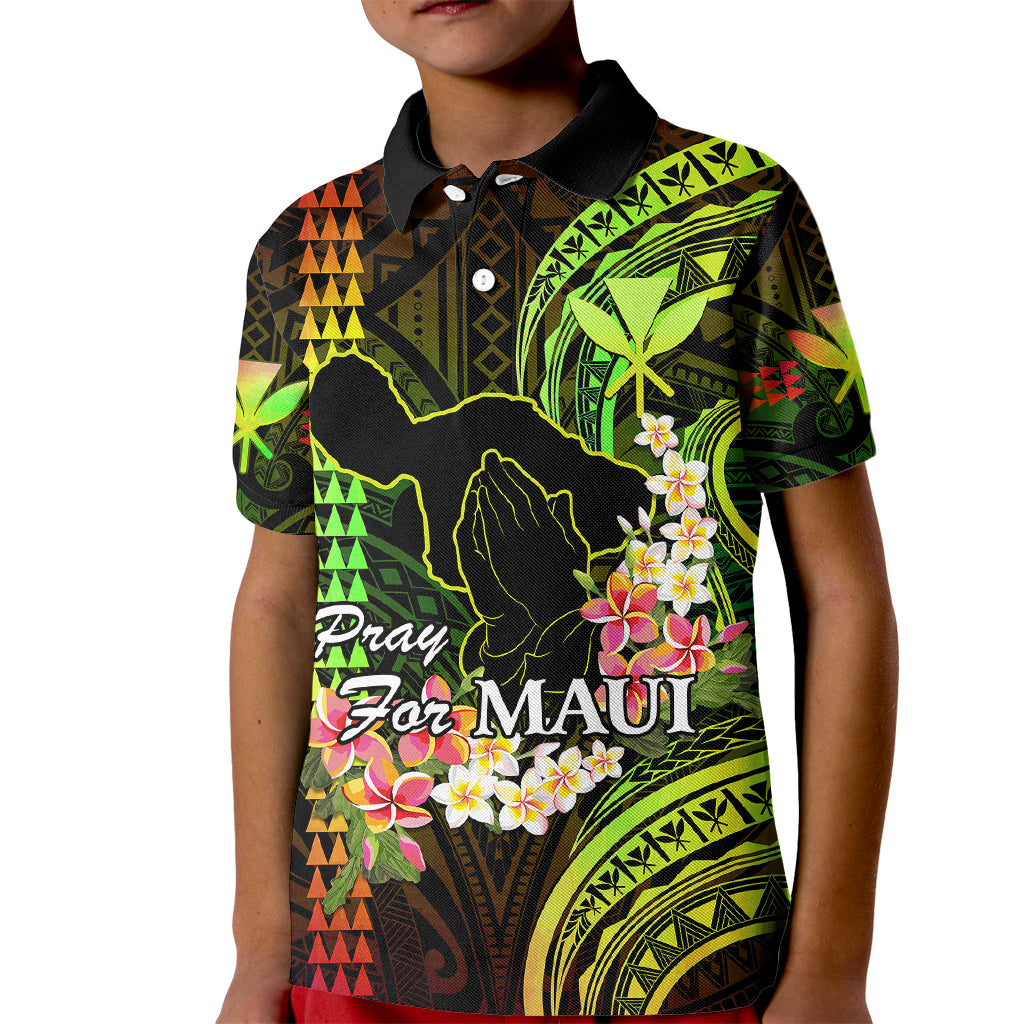 Hawaii Kid Polo Shirt Pray For Maui Hawaiian Plumeria Be Strong Reggae Verison LT14 Kid Reggae - Polynesian Pride