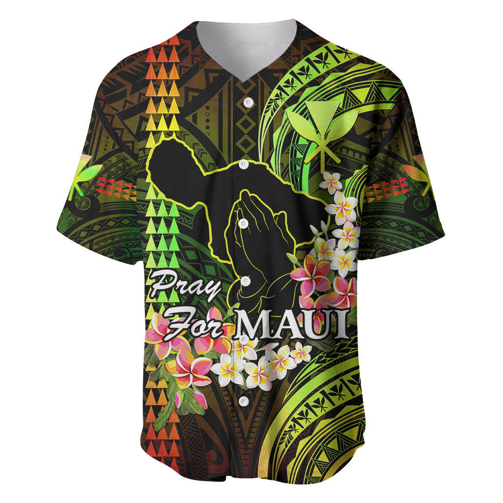 Personalised Hawaii Baseball Jersey Pray For Maui Hawaiian Plumeria Be Strong Reggae Verison LT14 Reggae - Polynesian Pride