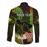 Personalised Hawaii Long Sleeve Button Shirt Pray For Maui Hawaiian Plumeria Be Strong Reggae Verison LT14 - Polynesian Pride
