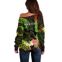Personalised Hawaii Off Shoulder Sweater Pray For Maui Hawaiian Plumeria Be Strong Reggae Verison LT14 - Polynesian Pride