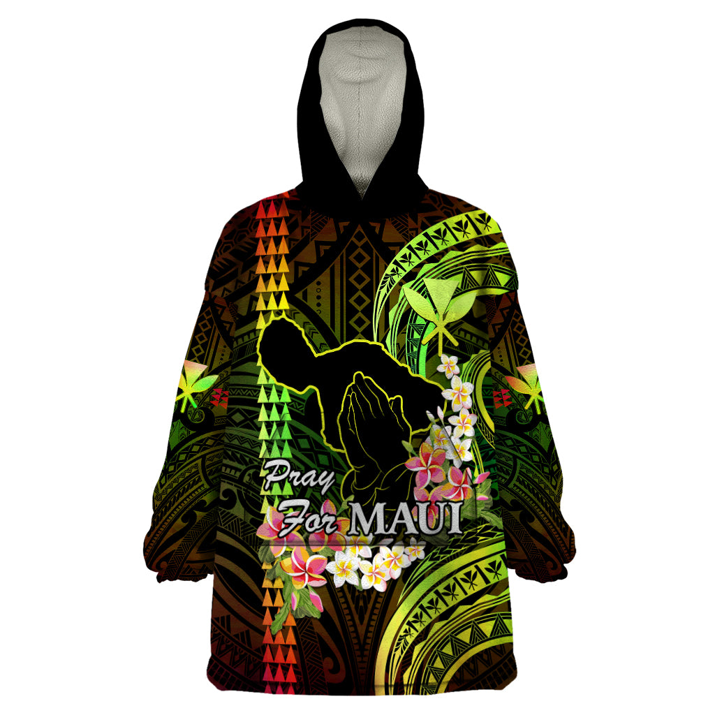 Personalised Hawaii Wearable Blanket Hoodie Pray For Maui Hawaiian Plumeria Be Strong Reggae Verison LT14 One Size Reggae - Polynesian Pride