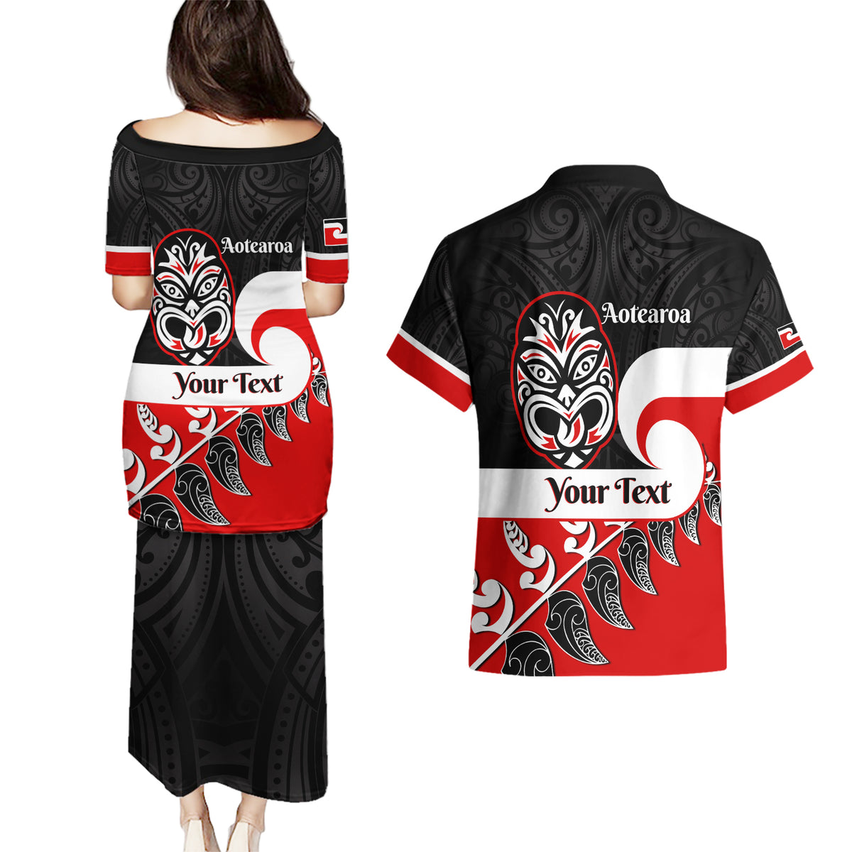 Personalised Te Reo Maori New Zealand Couples Matching Puletasi Dress and Hawaiian Shirt Kia Haka Maori Fern With Tino Rangatiratanga LT14 - Polynesian Pride