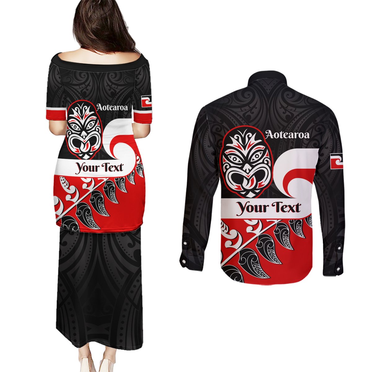 Personalised Te Reo Maori New Zealand Couples Matching Puletasi Dress and Long Sleeve Button Shirts Kia Haka Maori Fern With Tino Rangatiratanga LT14 - Polynesian Pride
