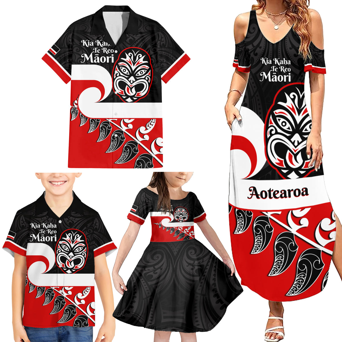 Personalised Te Reo Maori New Zealand Family Matching Summer Maxi Dress and Hawaiian Shirt Kia Haka Maori Fern With Tino Rangatiratanga LT14 - Polynesian Pride