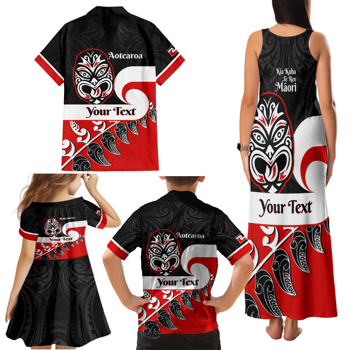 Personalised Te Reo Maori New Zealand Family Matching Tank Maxi Dress and Hawaiian Shirt Kia Haka Maori Fern With Tino Rangatiratanga LT14 - Polynesian Pride