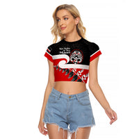 Personalised Te Reo Maori New Zealand Raglan Cropped T Shirt Kia Haka Maori Fern With Tino Rangatiratanga LT14 Female Red - Polynesian Pride