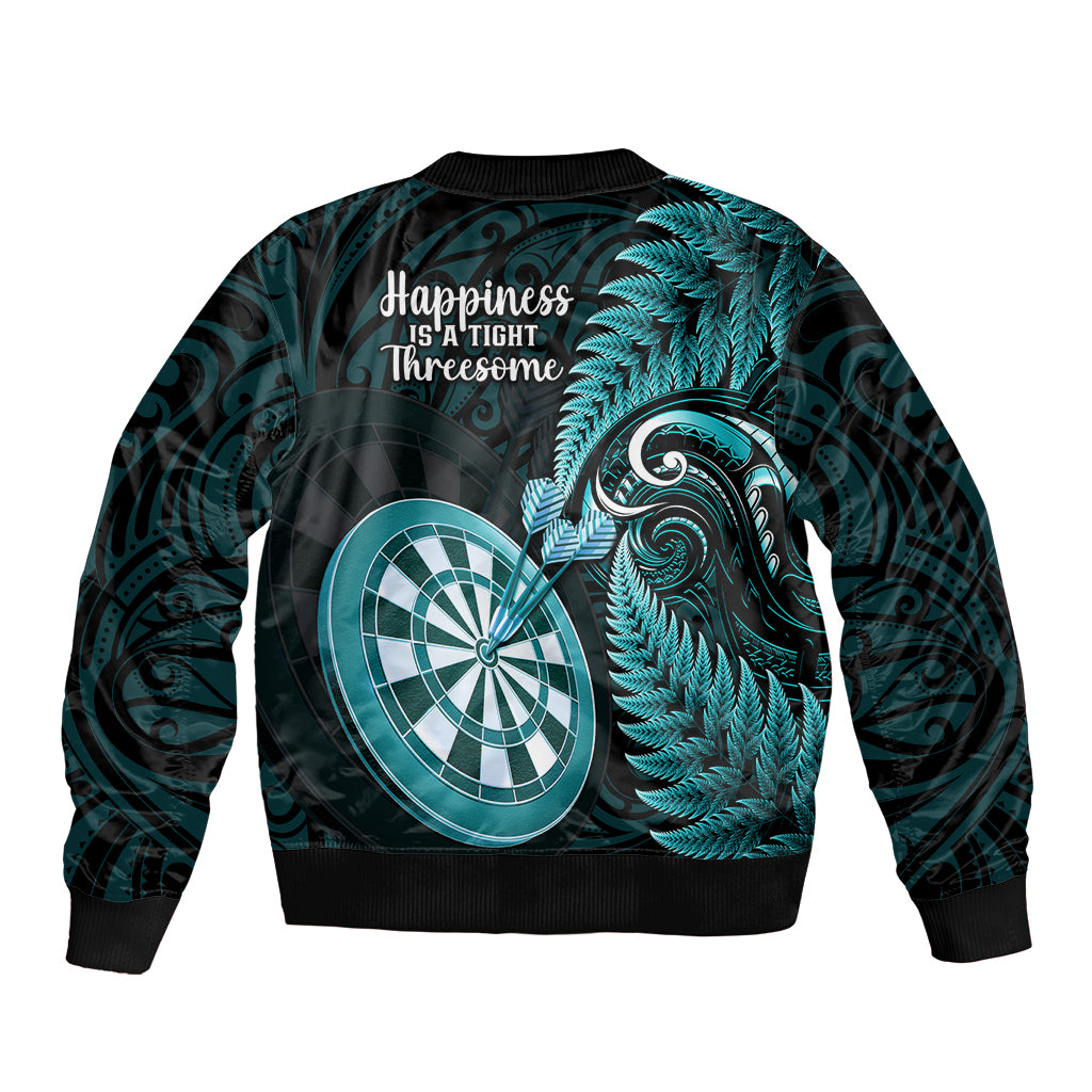 New Zealand Darts Bomber Jacket Happiness Is A Tight Threesome Maori Turquoise LT14 - Polynesian Pride