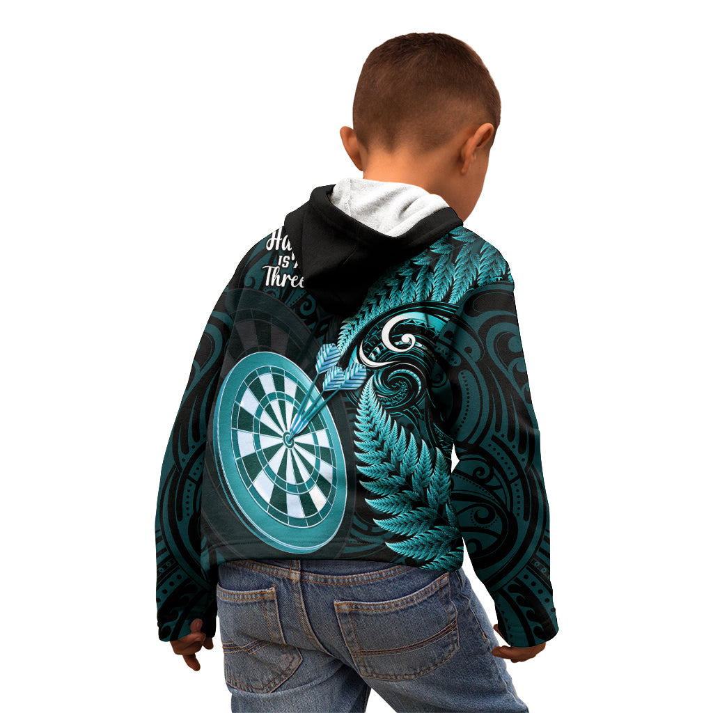 New Zealand Darts Kid Hoodie Happiness Is A Tight Threesome Maori Turquoise LT14 - Polynesian Pride