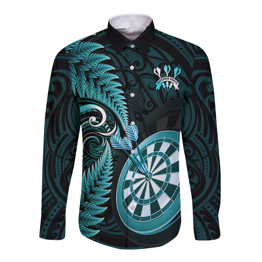New Zealand Darts Long Sleeve Button Shirt Happiness Is A Tight Threesome Maori Turquoise LT14 Unisex Turquoise - Polynesian Pride