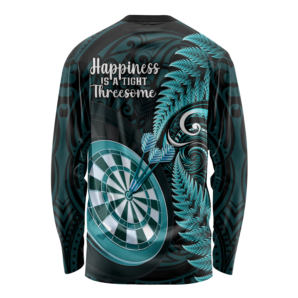 New Zealand Darts Long Sleeve Shirt Happiness Is A Tight Threesome Maori Turquoise LT14 - Polynesian Pride