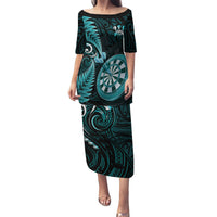 New Zealand Darts Puletasi Happiness Is A Tight Threesome Maori Turquoise LT14 Long Dress Turquoise - Polynesian Pride