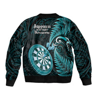 New Zealand Darts Sleeve Zip Bomber Jacket Happiness Is A Tight Threesome Maori Turquoise LT14 - Polynesian Pride