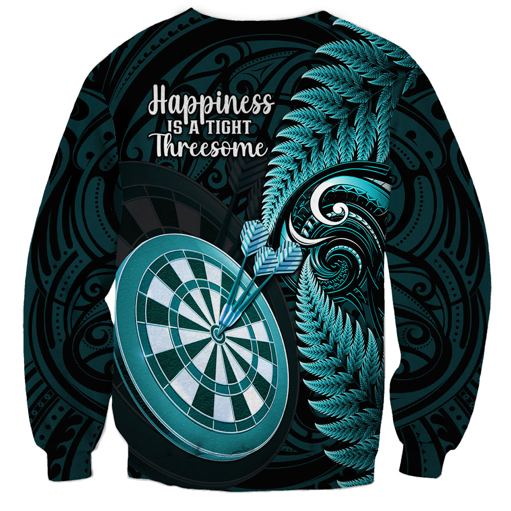 New Zealand Darts Sweatshirt Happiness Is A Tight Threesome Maori Turquoise LT14 - Polynesian Pride