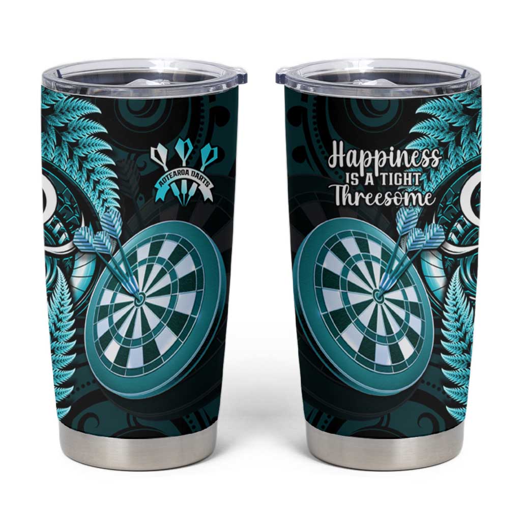 New Zealand Darts Tumbler Cup Happiness Is A Tight Threesome Maori Turquoise LT14 Turquoise - Polynesian Pride