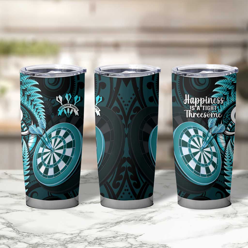 New Zealand Darts Tumbler Cup Happiness Is A Tight Threesome Maori Turquoise LT14 - Polynesian Pride