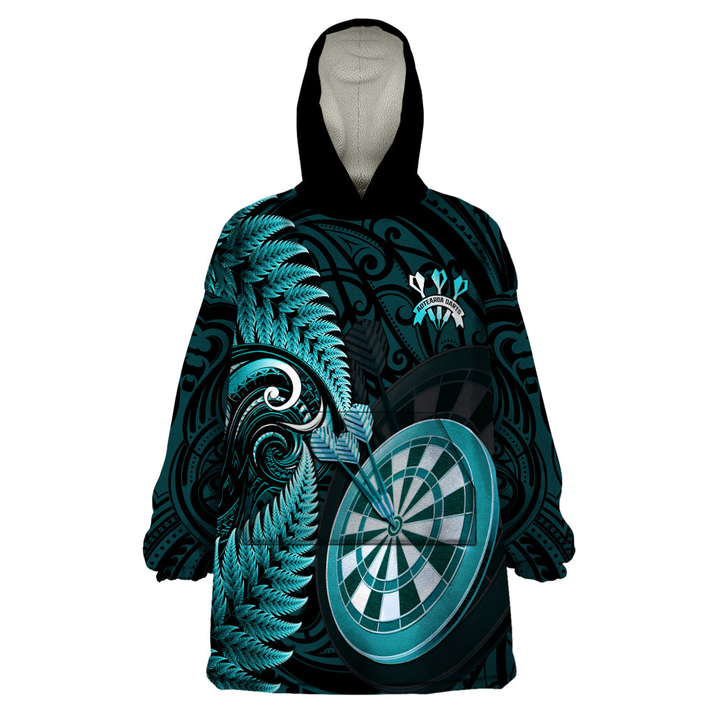 New Zealand Darts Wearable Blanket Hoodie Happiness Is A Tight Threesome Maori Turquoise LT14 One Size Turquoise - Polynesian Pride