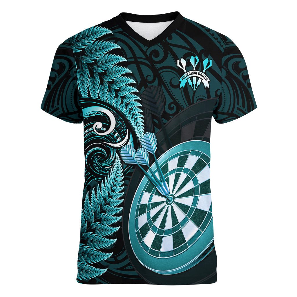 new-zealand-darts-women-v-neck-t-shirt-happiness-is-a-tight-threesome-maori-turquoise