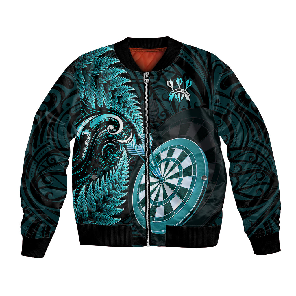 Personalised New Zealand Darts Bomber Jacket Happiness Is A Tight Threesome Maori Turquoise LT14 Unisex Turquoise - Polynesian Pride