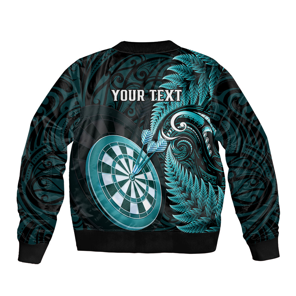 Personalised New Zealand Darts Bomber Jacket Happiness Is A Tight Threesome Maori Turquoise LT14 - Polynesian Pride