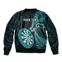 Personalised New Zealand Darts Bomber Jacket Happiness Is A Tight Threesome Maori Turquoise LT14 - Polynesian Pride