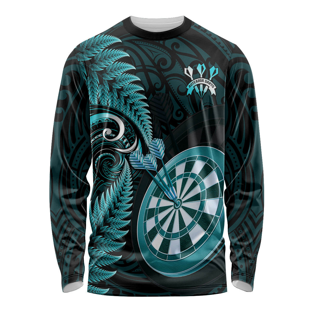 Personalised New Zealand Darts Long Sleeve Shirt Happiness Is A Tight Threesome Maori Turquoise LT14 Unisex Turquoise - Polynesian Pride