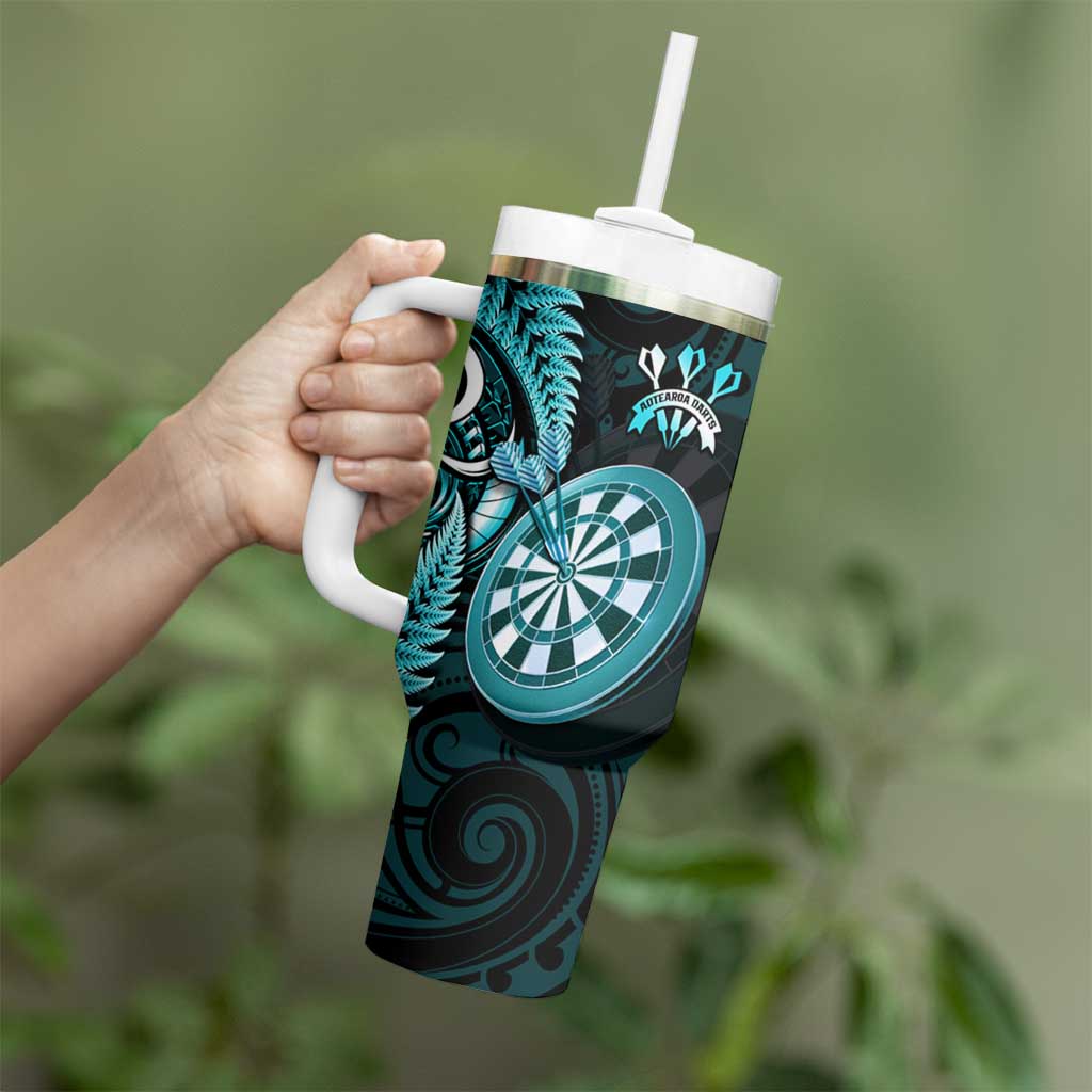 Personalised New Zealand Darts Tumbler With Handle Happiness Is A Tight Threesome Maori Turquoise LT14 - Polynesian Pride