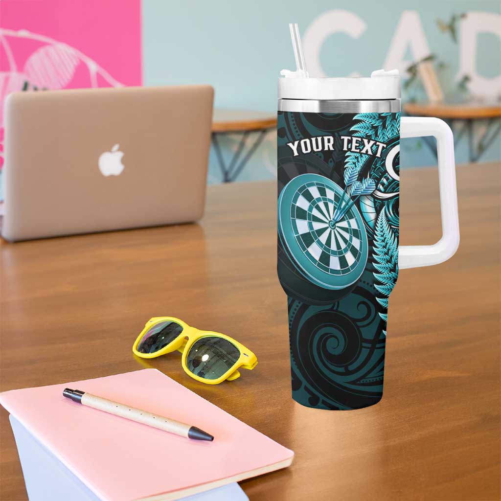 Personalised New Zealand Darts Tumbler With Handle Happiness Is A Tight Threesome Maori Turquoise LT14 - Polynesian Pride