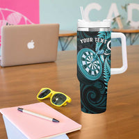 Personalised New Zealand Darts Tumbler With Handle Happiness Is A Tight Threesome Maori Turquoise LT14 - Polynesian Pride