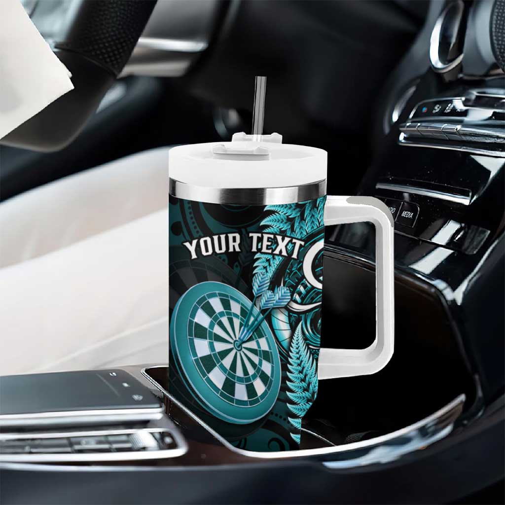 Personalised New Zealand Darts Tumbler With Handle Happiness Is A Tight Threesome Maori Turquoise LT14 - Polynesian Pride