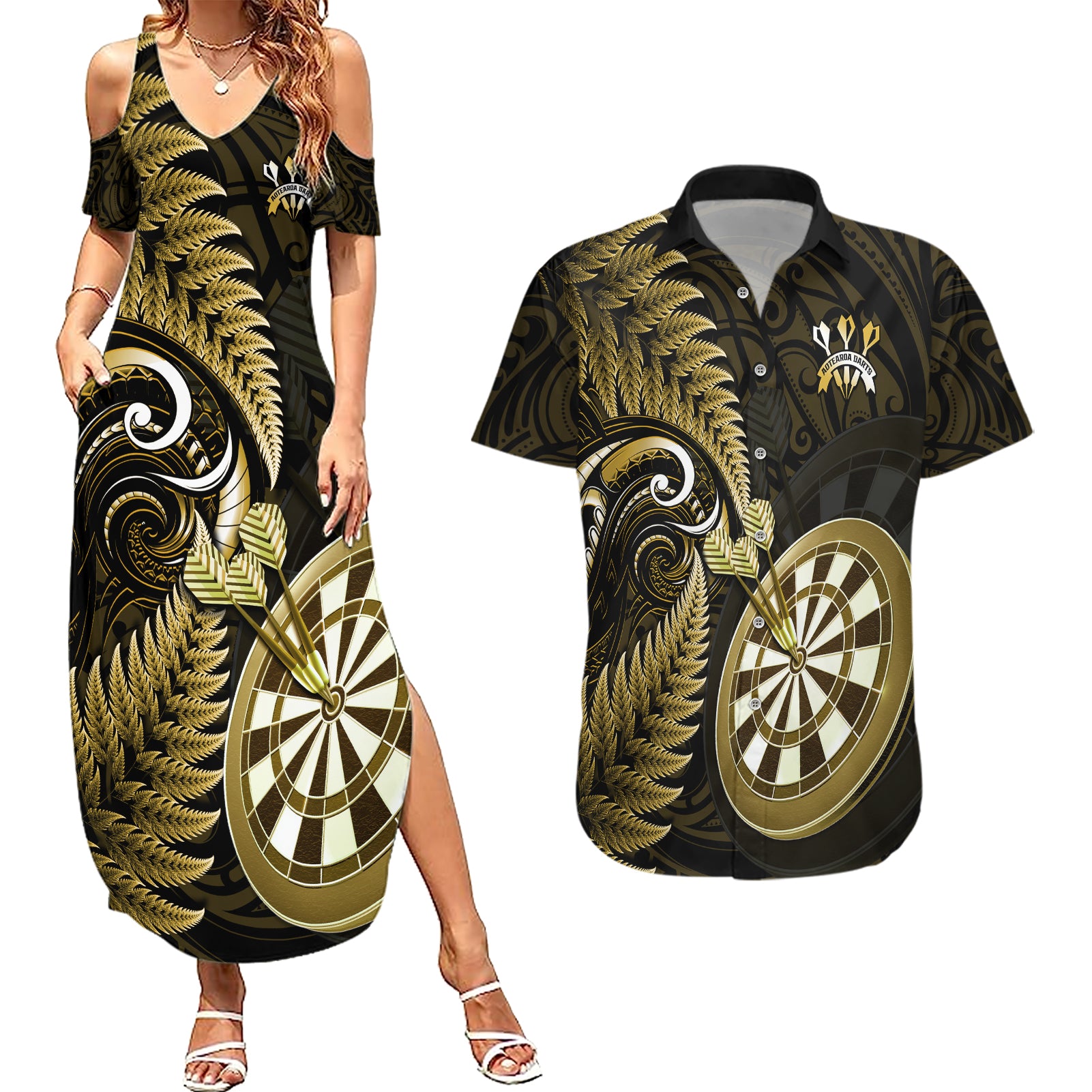 new-zealand-darts-couples-matching-summer-maxi-dress-and-hawaiian-shirt-happiness-is-a-tight-threesome-maori-gold