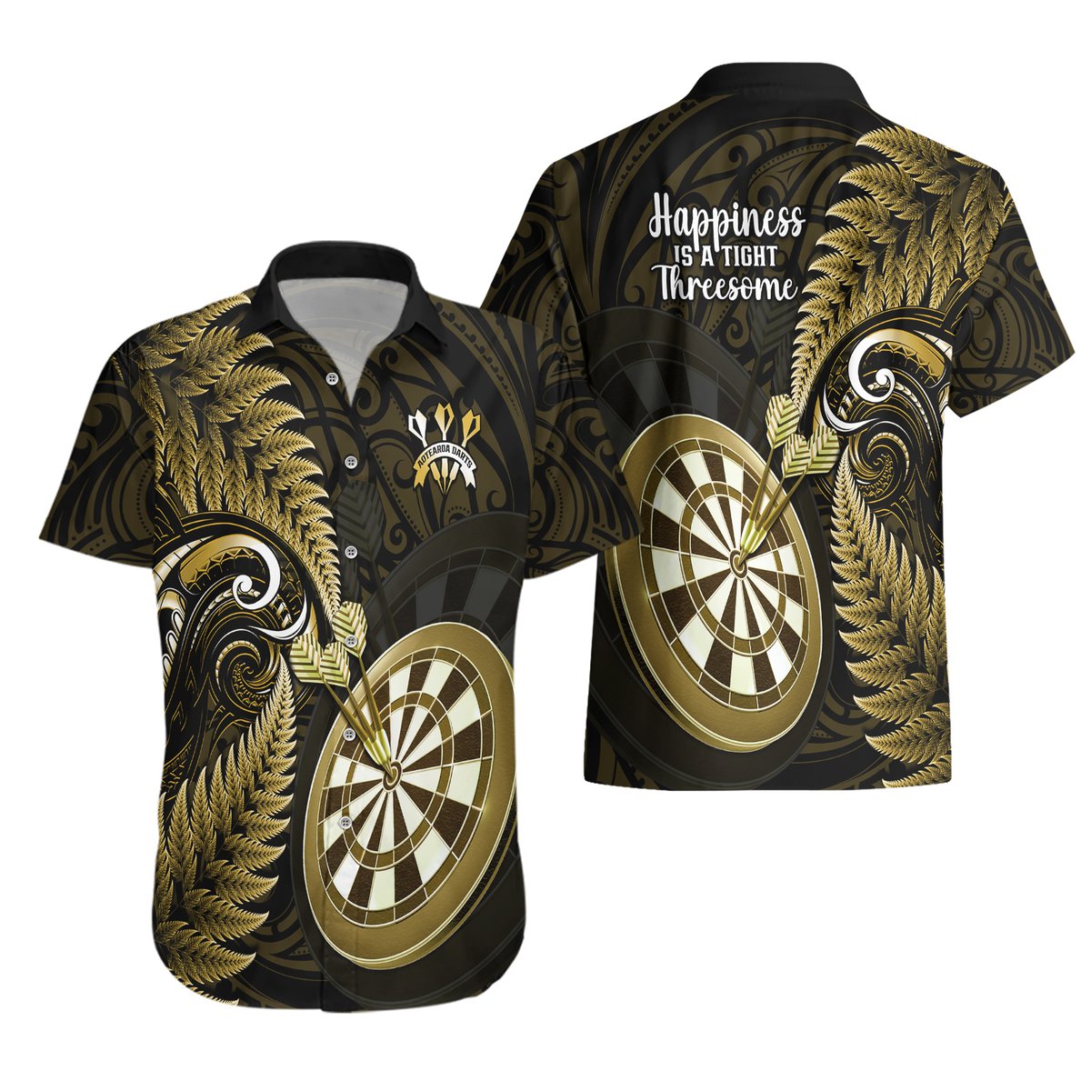 New Zealand Darts Hawaiian Shirt Happiness Is A Tight Threesome Maori Gold LT14 - Polynesian Pride
