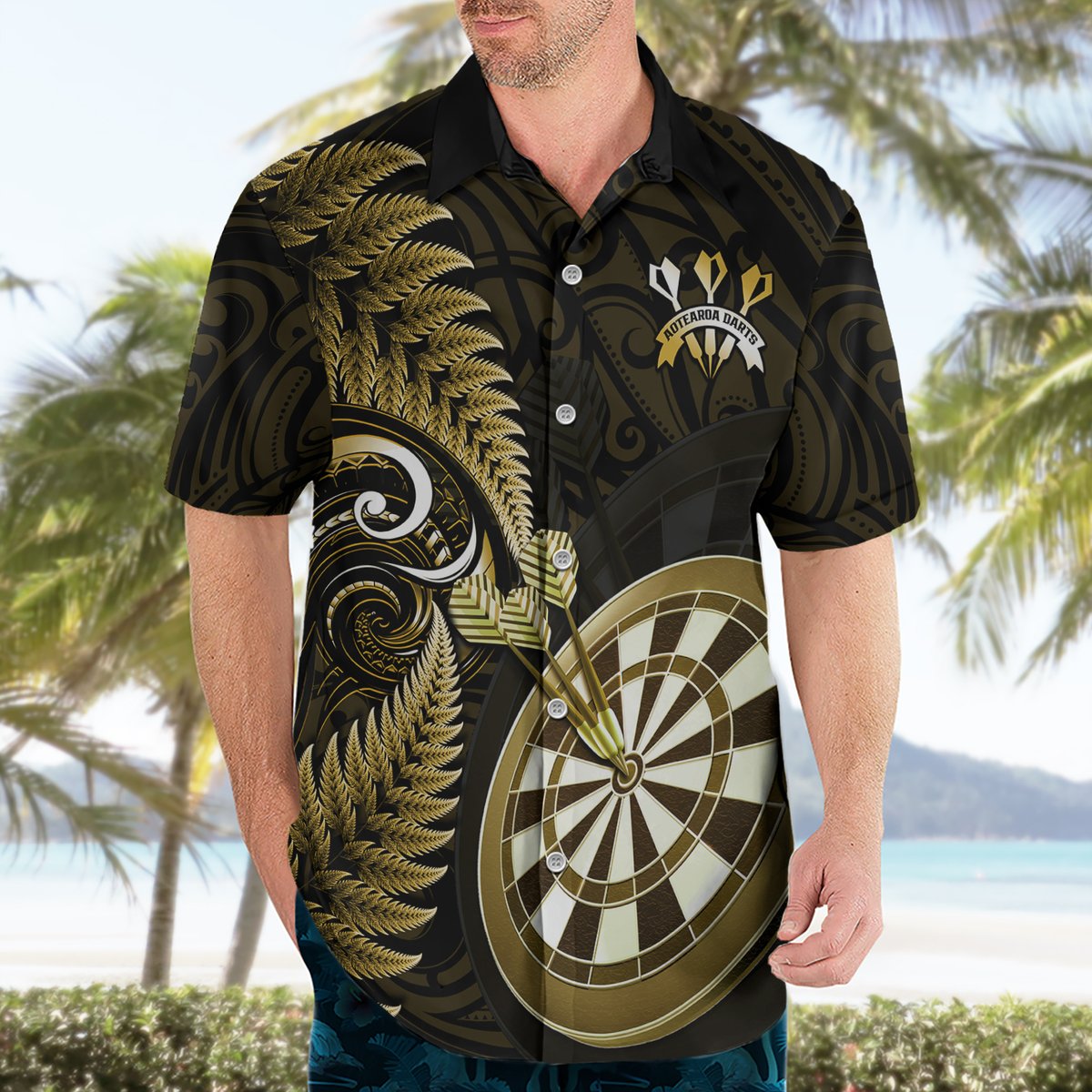 New Zealand Darts Hawaiian Shirt Happiness Is A Tight Threesome Maori Gold LT14 - Polynesian Pride